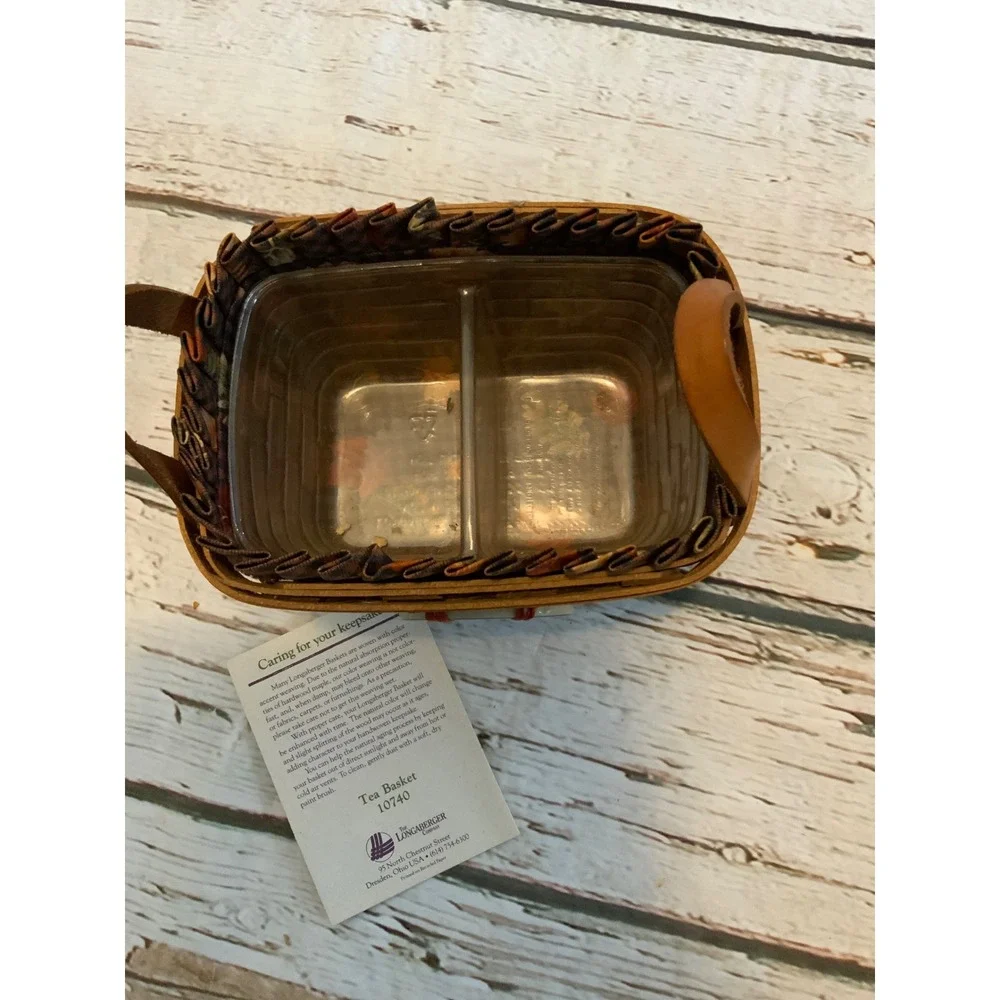 Longaberger Tea Basket 10740 Maple Leaf Tie-On Liner Protector Handwoven Small